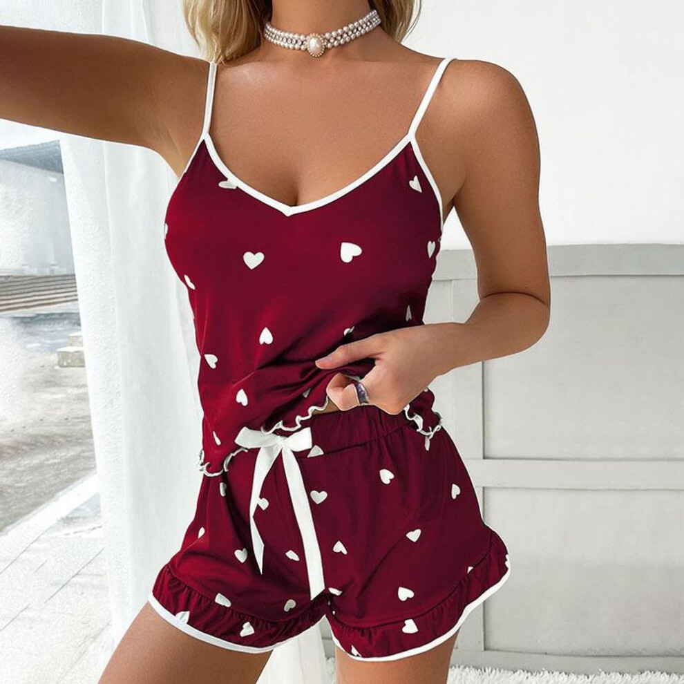 (L, red) Women's Kawaii Backless Cooling Pajama Set Sexy Top & Shorts Suits Lady Comfortable Breathable Sleepwear Y2k