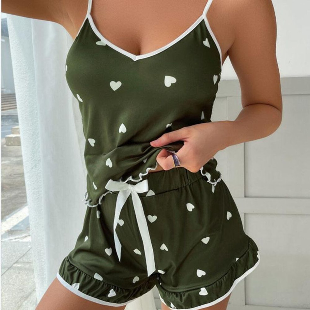 (L, green) Women's Kawaii Backless Cooling Pajama Set Sexy Top & Shorts Suits Lady Comfortable Breathable Sleepwear Y2k
