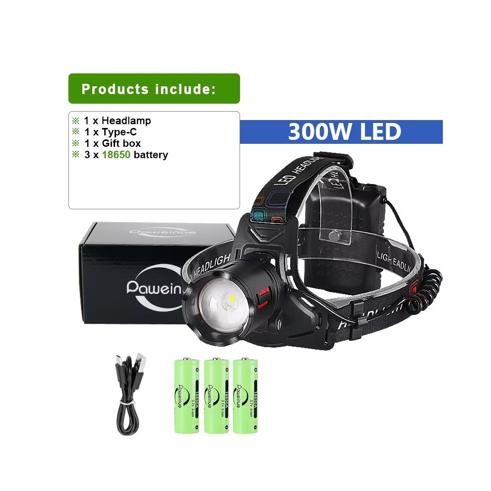 (C - 18650 Battery) 2024 Ultra Powerful LED Headlamp Super Bright Long Range Head Flashlight USB Rechargeable Head Torch Fishing Hunting Head Light-image-OPC-PGM2XJD-NEW
