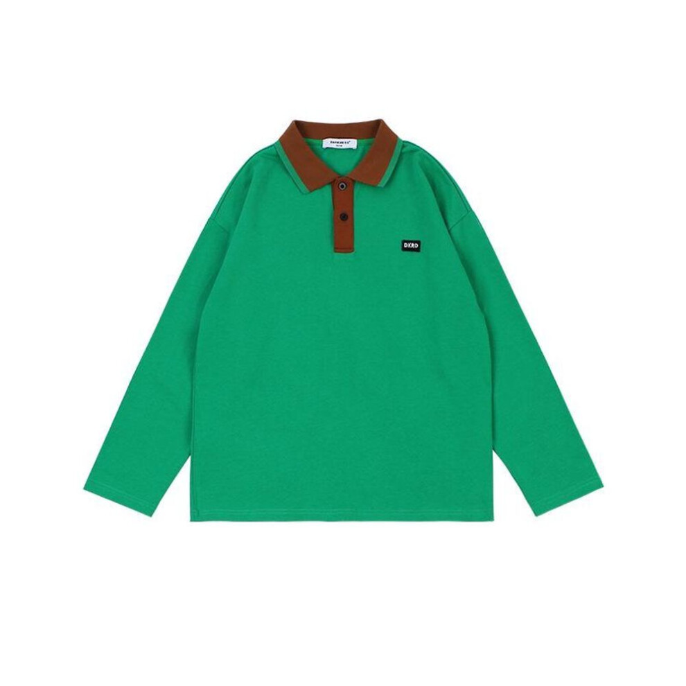 (green, 140 cm) Dk Spring Color-matching College Lapel Long-sleeve Polo T-shirts For Boys And Girls