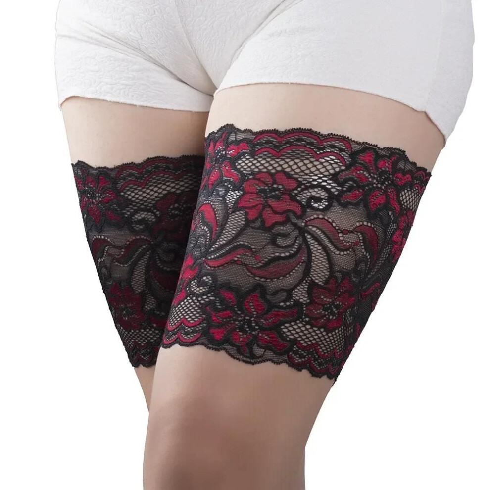 (52-60, black,red) 1Pair Summer Inner Thigh Anti Chafing Thigh Bands Elastic Non Slip Women Sexy Lace Anti Friction Strip Fashion Leg Bands Gifts