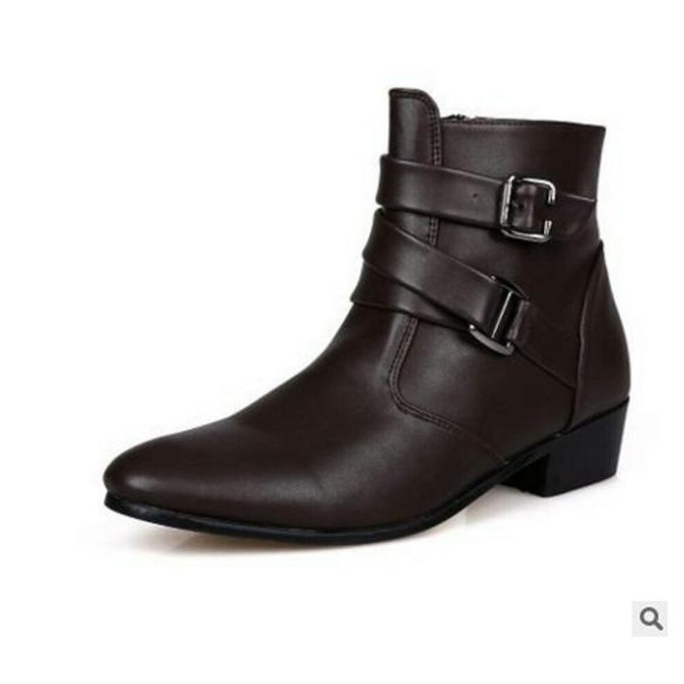 (brown, 39) Men's High-Top Leather Martin Boots - British Business Style, Pointed, Wear-Resistant, Casual Autumn/Winter, Large Size.