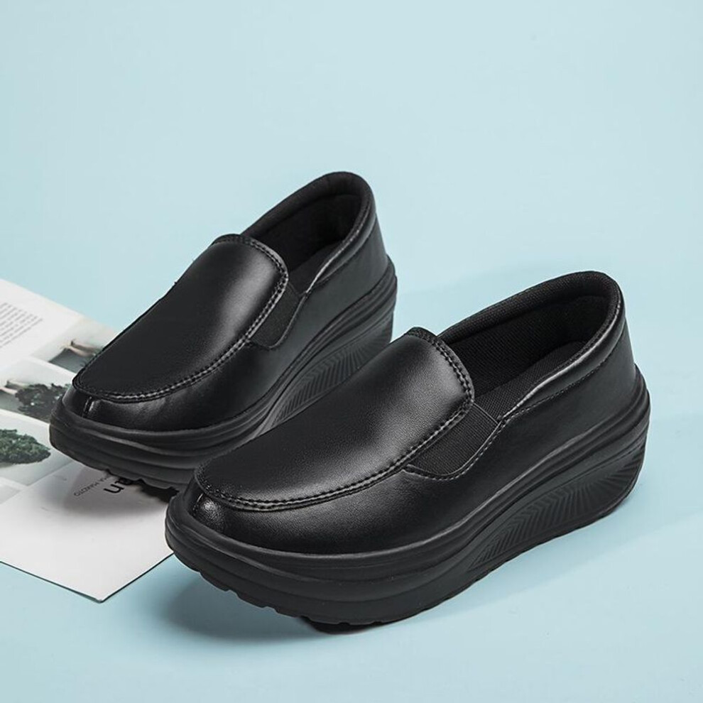 (black, 41) Women's White Platform Wedge Rocking Shoes - Sporty, Thick Sole, Ideal for Nurses