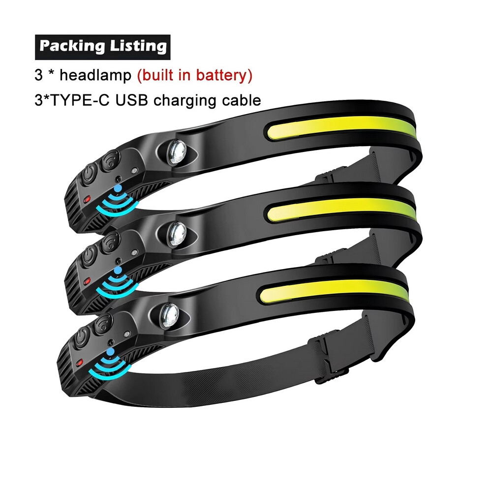 Photos - Flashlight Headlamp LED Sensor USB Rechargeable XPE+COB Torch Camping Waterproof Headlight For Fishing Lantern(3Pcs)