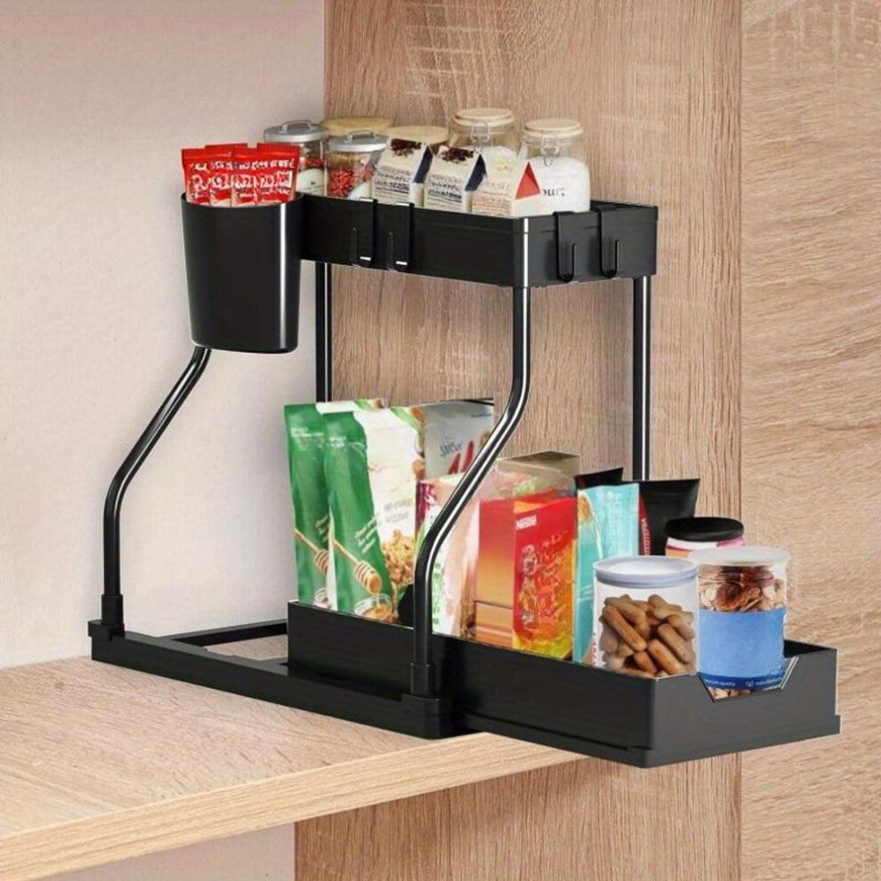 (black) Multi-layer Pull-out Finishing Seasoning Household Kitchen Rack Bathroom Sink Layered Sundries Storage Rack