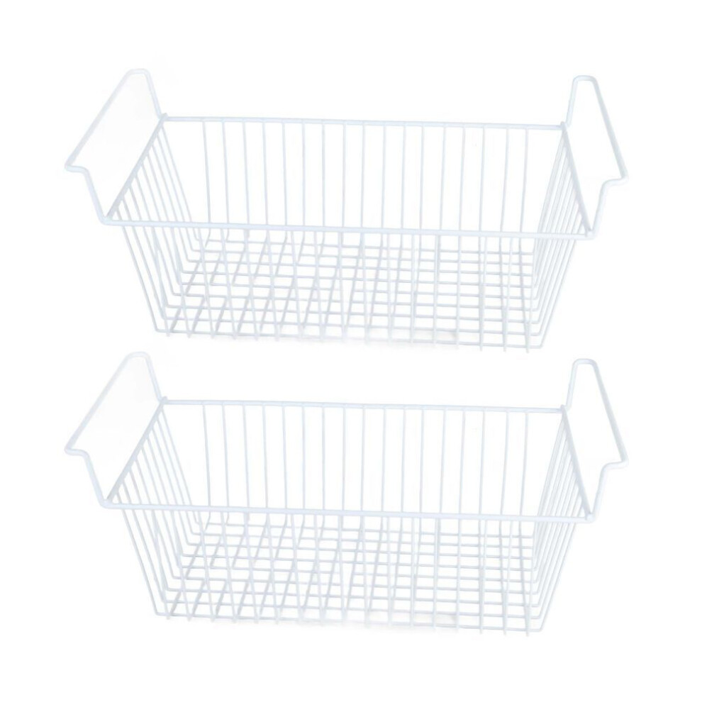 (L56.5cm X W25.2cm X H24cm(7cm Handle)) 2Pcs Freezer Organizer Bins Steel Wire Large Capacity Strong Bearing Freezer Basket with Handle for