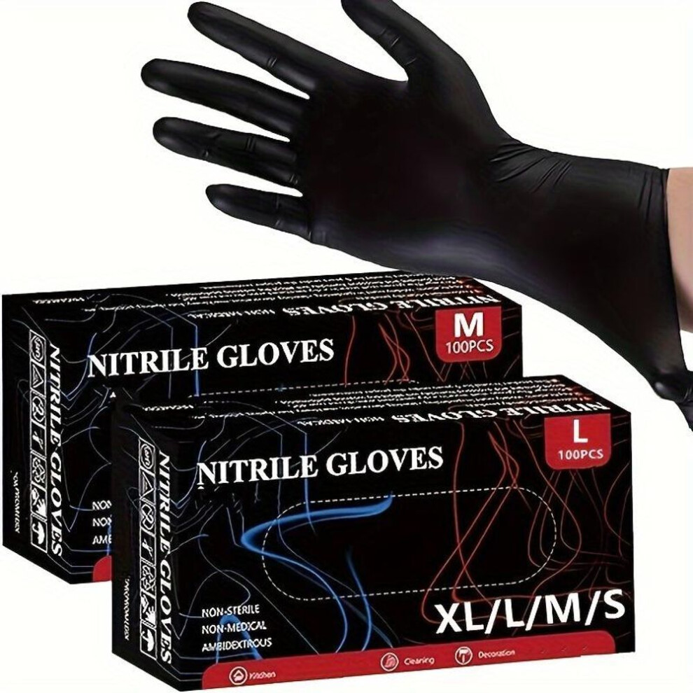 (black, M-100pcs) 100pcs Black Nitrile Gloves Thickened Durable Household Cleaning Gloves Dishwashing Glove For Garden Hair Dyeing Tattoos