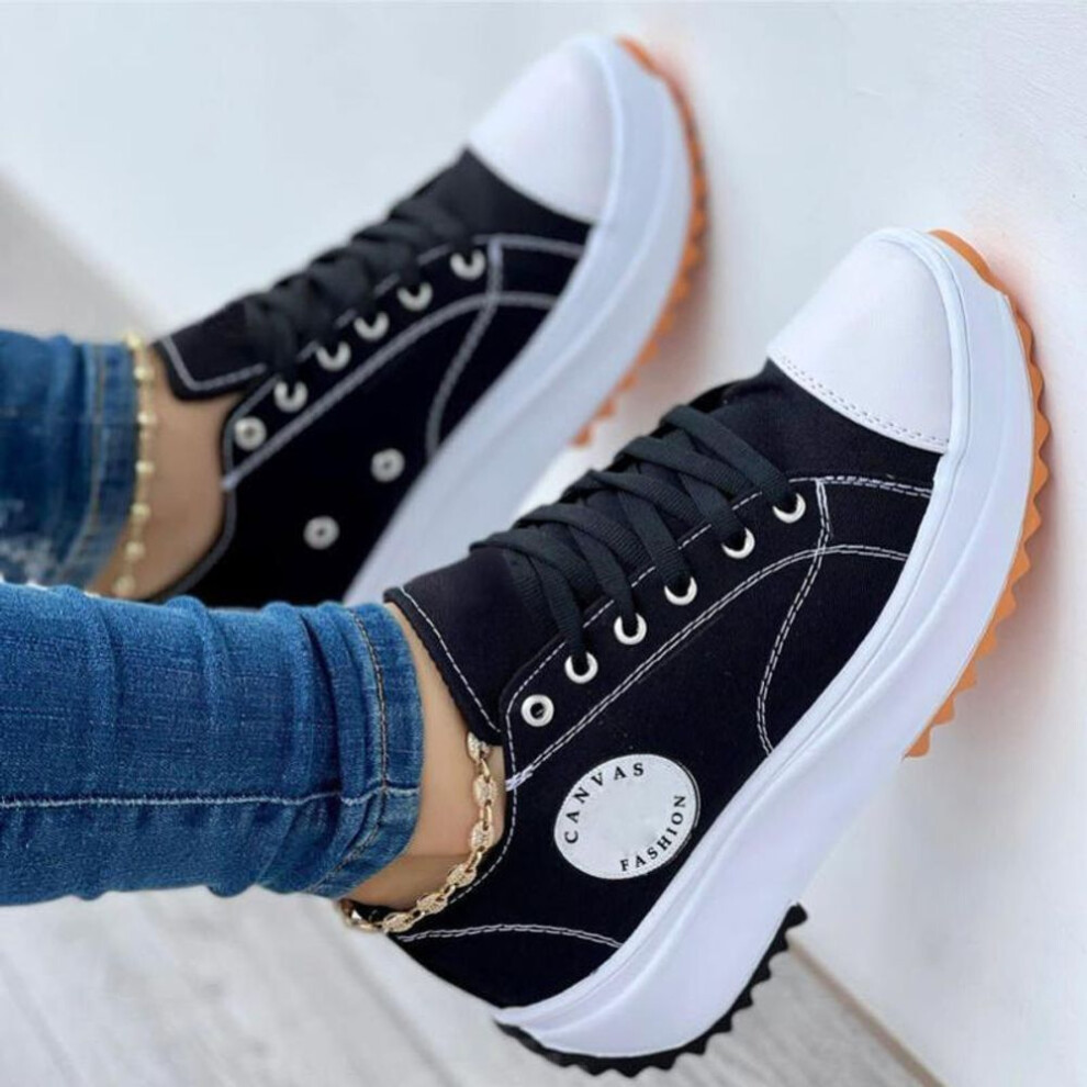 (black, 43) Women Single Shoes Flats Female Canvas Shoes Summer Lady Sneaker