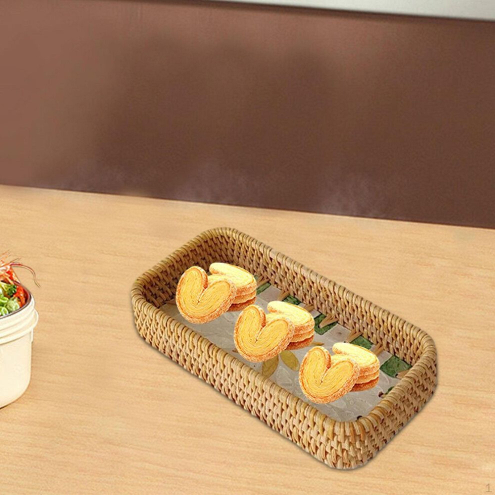 (20x10x4cm) Rattan Basket Bread Rectangle Organizer Decorative Tray Snack Serving Bowl For Table