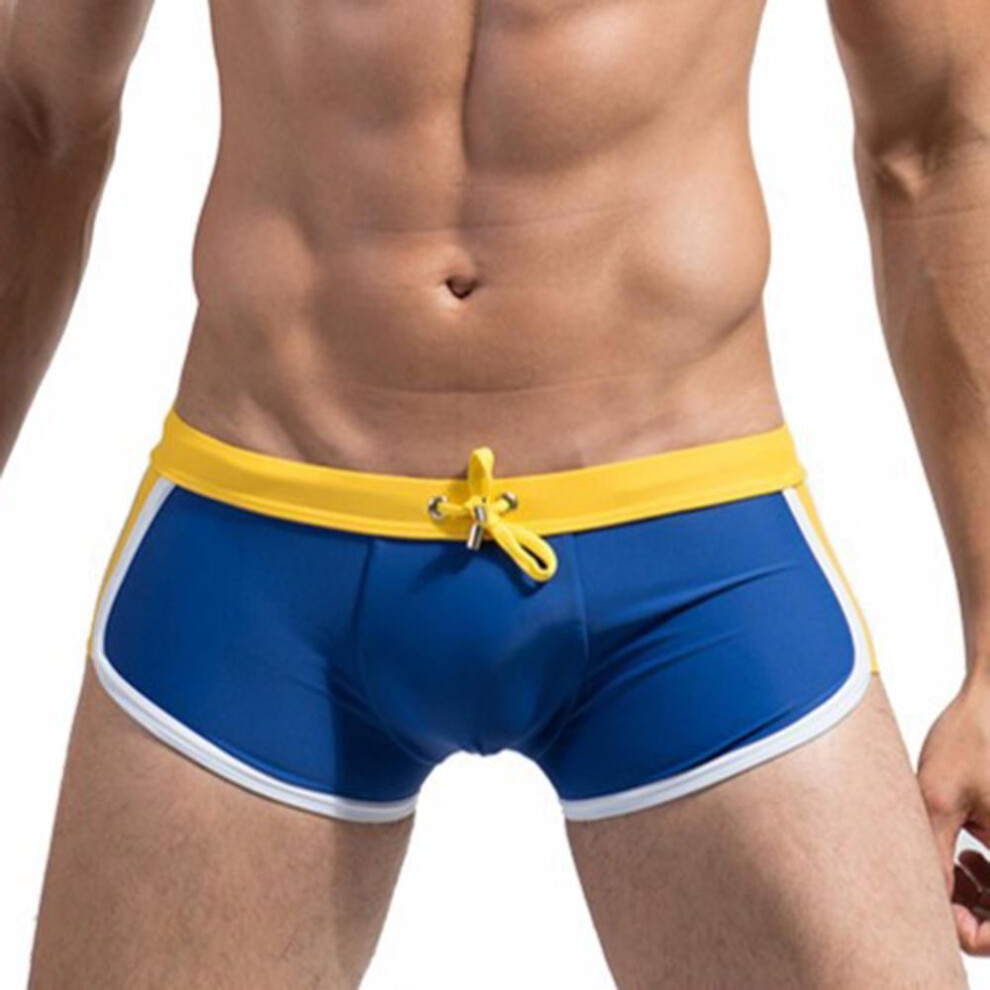 (yellow,blue, M) Double Insurance Swimming Boxer Trunks