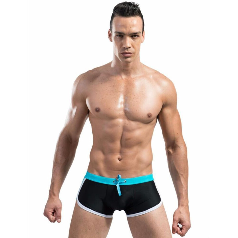 (blue,black, XXL) Double Insurance Swimming Boxer Trunks
