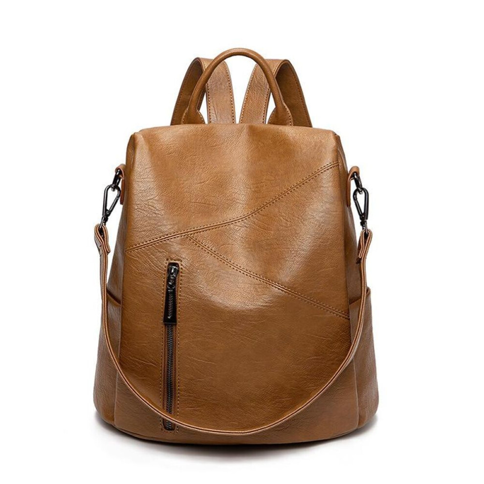 (brown) Soft Leather Backpack Female College Students Simple Easy To Take Backpack Spring and Summer Large Capacity Anti-theft Leisure Travel Bag