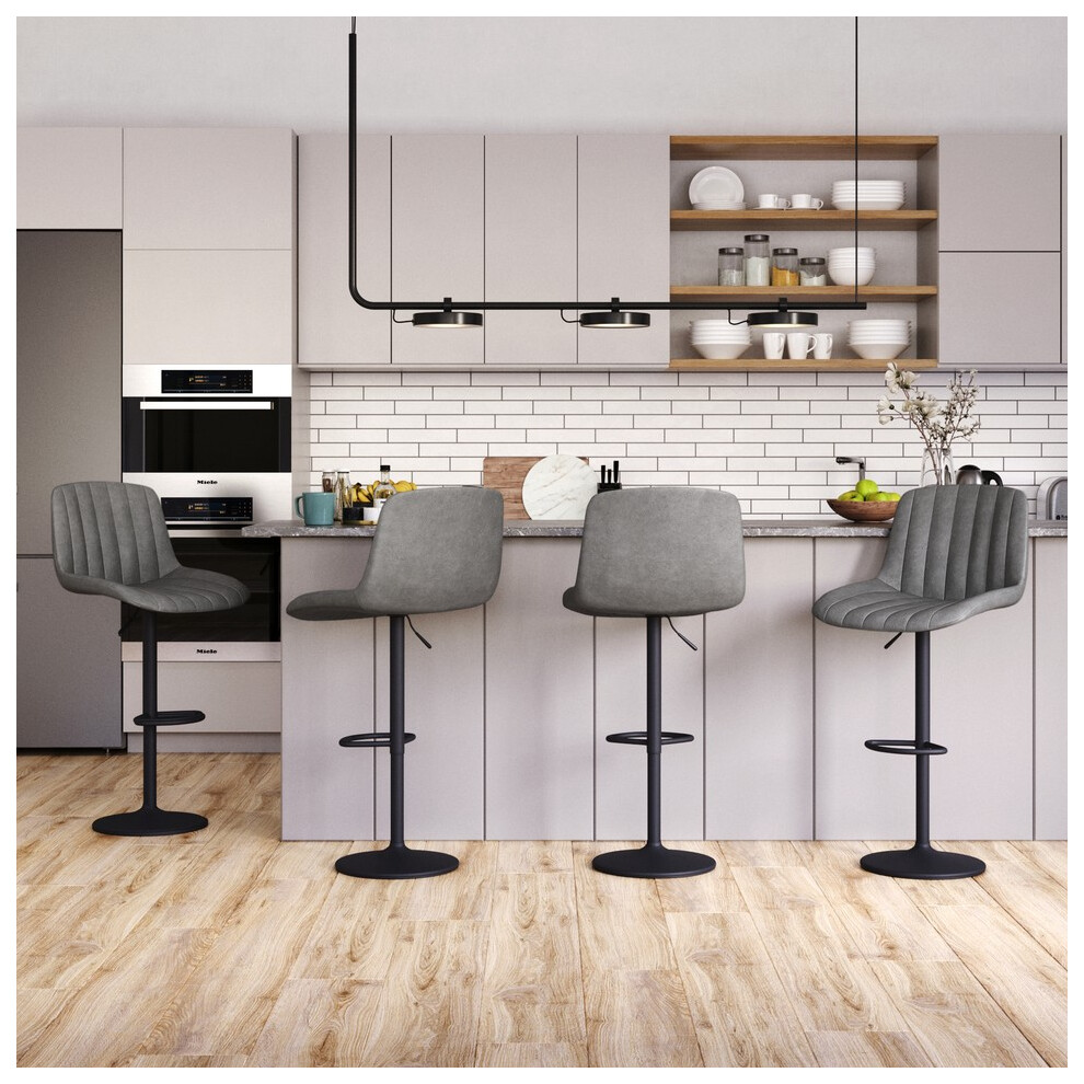 (Grey, 4) Adjustable Ribbed Breakfast Bar Stools Foot 2/4
