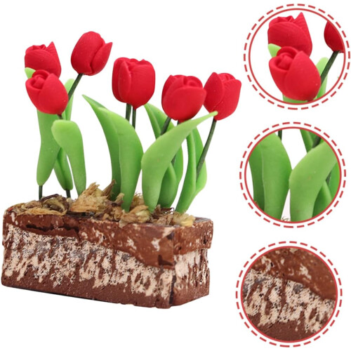 Μινιατούρα σε γλάστρα Προσομοίωση Tulip Bonsai Διακοσμητικό κουκλόσπιτο 1