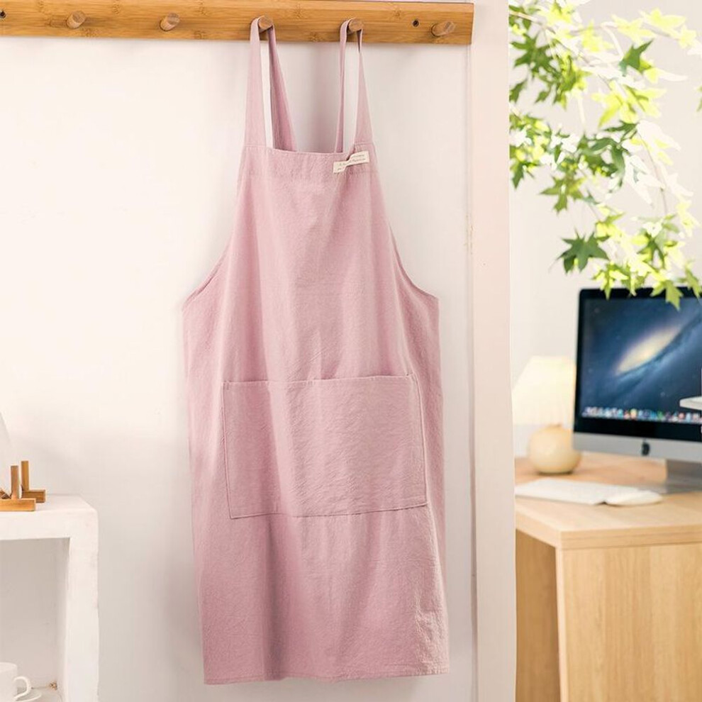 (pink, OneSize) Japanese and Korean Cotton and Linen Aprons Home Clean Kitchen Cover Up Flower Shop Painting Vintage Strapless Cross Apron