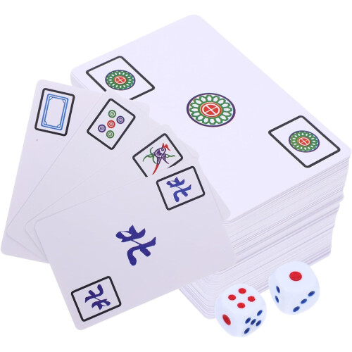 Σετ Φορητά Παιγνιόχαρτα Mahjong με 2 Ζάρια Αδιάβροχο παιχνίδι καρτών Mahjong ταξιδιού
