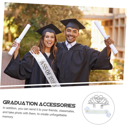 1 Σετ λουράκια Graduation Crown Glitter Grads Sash Graduation Shoulder Strap Sash 1