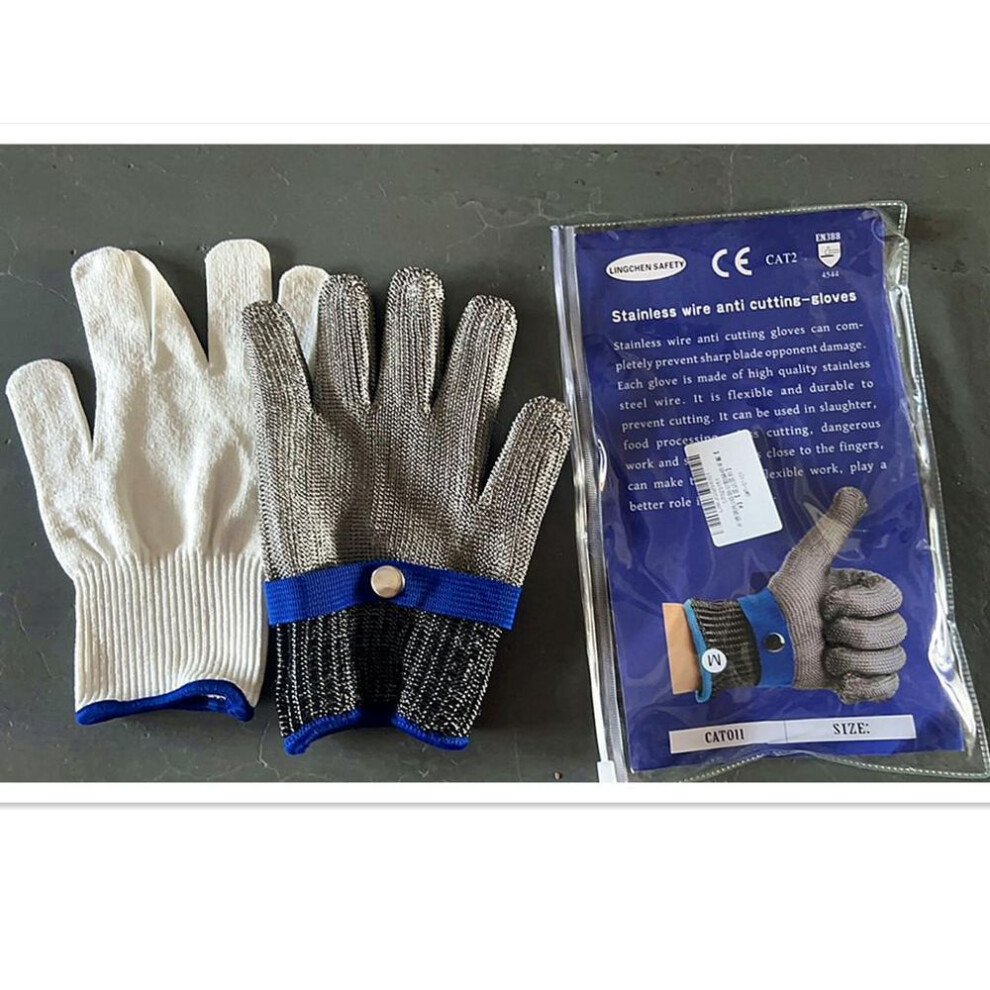 (as the picture, M) Cut Resistant Stainless Steel Gloves Working Safety Iron Gloves Metal Mesh Anti Cutting Protection Work Glove For Butcher Worker