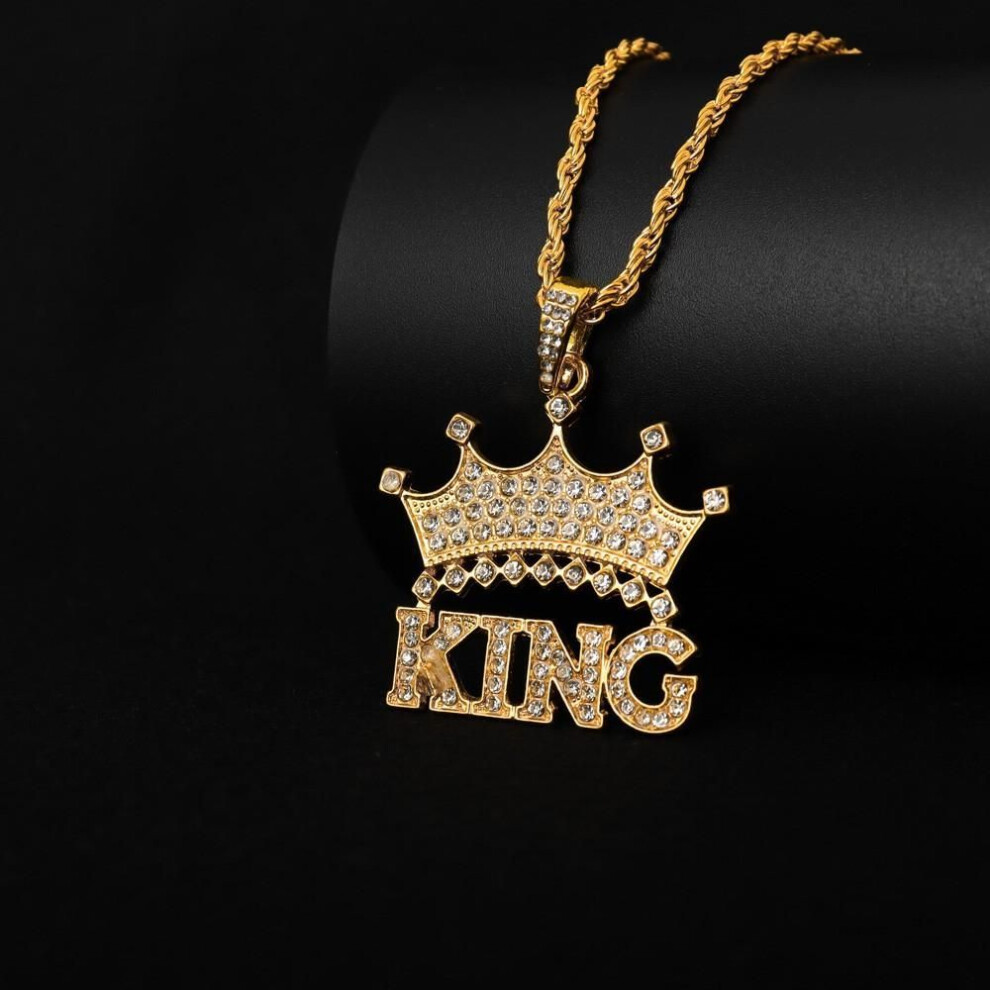 (gold) Hip Hop Pop Ethos Spliced Crown Lettering Pendant Personality Bungee Party Charm Couple Necklace Accessories Holiday Gifts