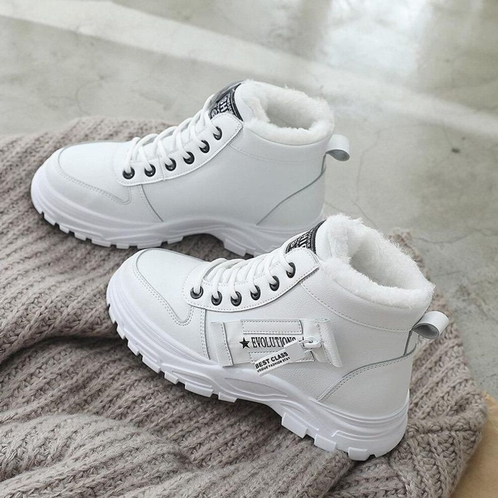 (white, 44) Women's 2023 Winter Cotton Velvet High-Top Martin Boots - All-Match Warm Korean Style