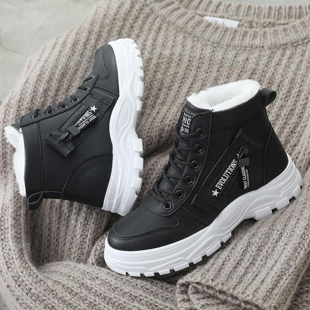 (black, 35) Women's 2023 Winter Cotton Velvet High-Top Martin Boots - All-Match Warm Korean Style