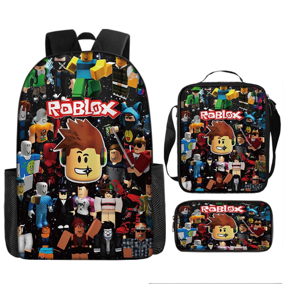(Style 3, Three-piece set) New Roblox Backpack Three-piece Kids Student Roblox Backpack Large Capacity School Bag