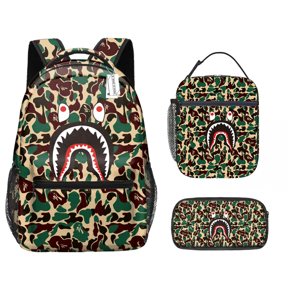 (E, Lunch pack) New camouflage color block shark student schoolbag digital print large capacity cartoon animation backpack meal bag-image-OPC-PGM5PBD-NEW