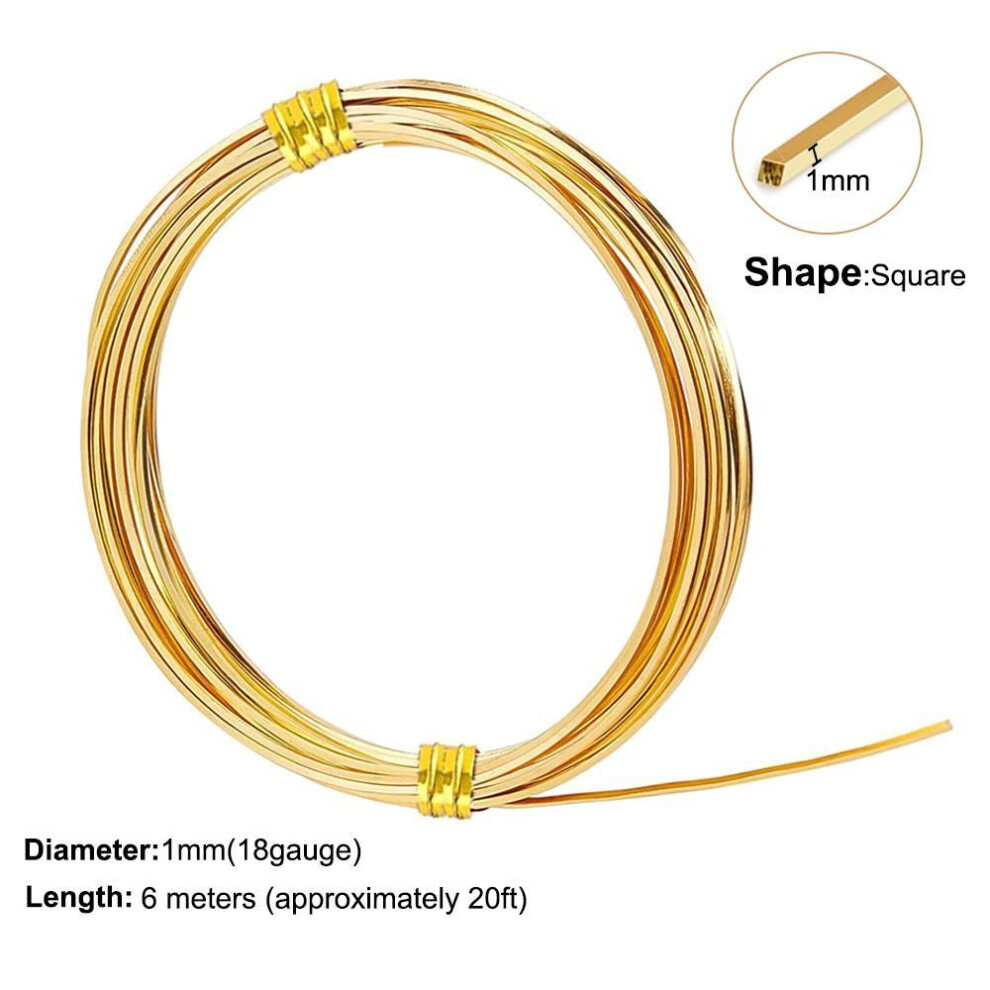 (1mm x 6M) 0.6mm,0.8mm,1.0mm 6m Square Copper Wire Soft Yellow Brass Wire For Jewelry Beading Craft Work