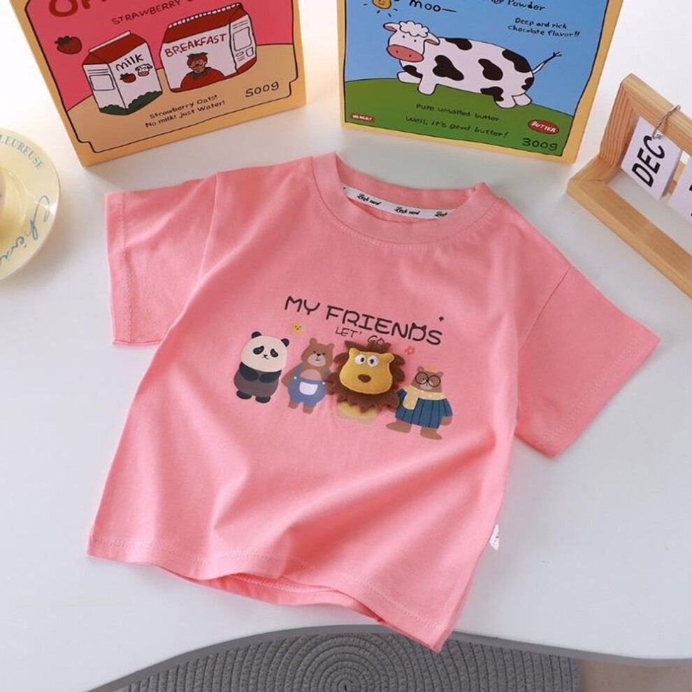 (pink, 100) Kids Summer Clothes Baby Boys Girls Cute Cartoon 3D Lion Little Bear Doll T-shirt Kawaii Cotton Boys Clothes Top Casual