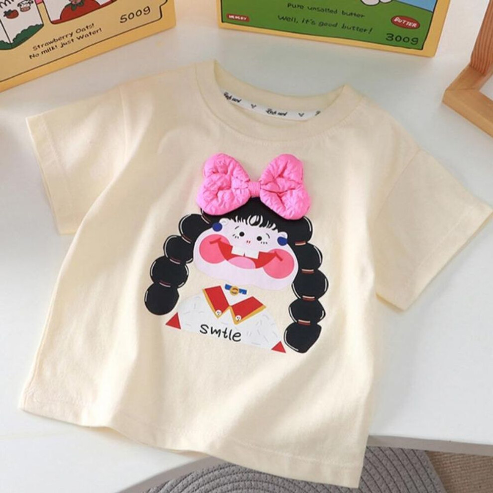 (rose pink, 90) Kids Summer Clothes Baby Boys Girls Cute Cartoon 3D Lion Little Bear Doll T-shirt Kawaii Cotton Boys Clothes Top Casual