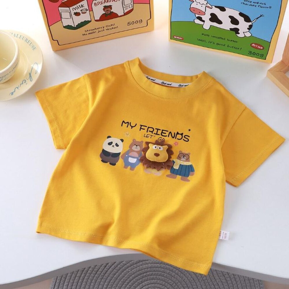 (yellow, 100) Kids Summer Clothes Baby Boys Girls Cute Cartoon 3D Lion Little Bear Doll T-shirt Kawaii Cotton Boys Clothes Top Casual