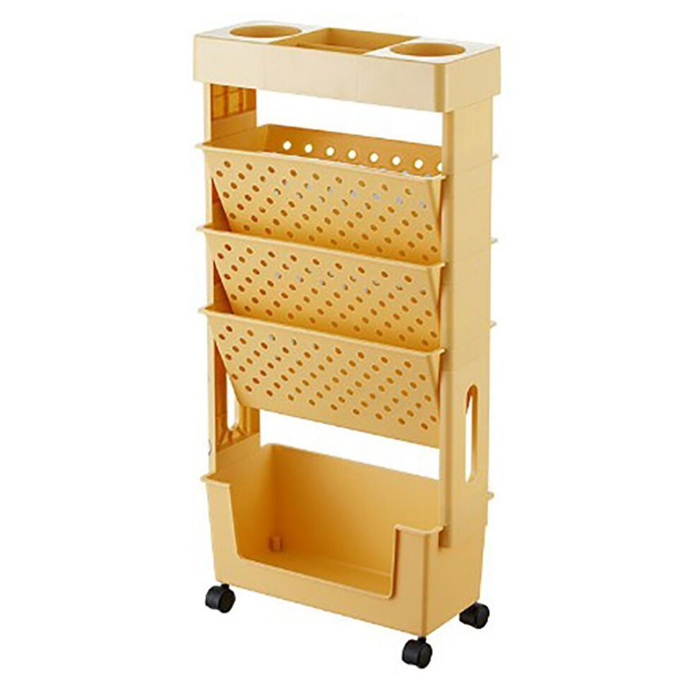 (orange) Movable Bookshelf Multilayer Capacity Rotatable Removable Plastic Practical Rolling Organization