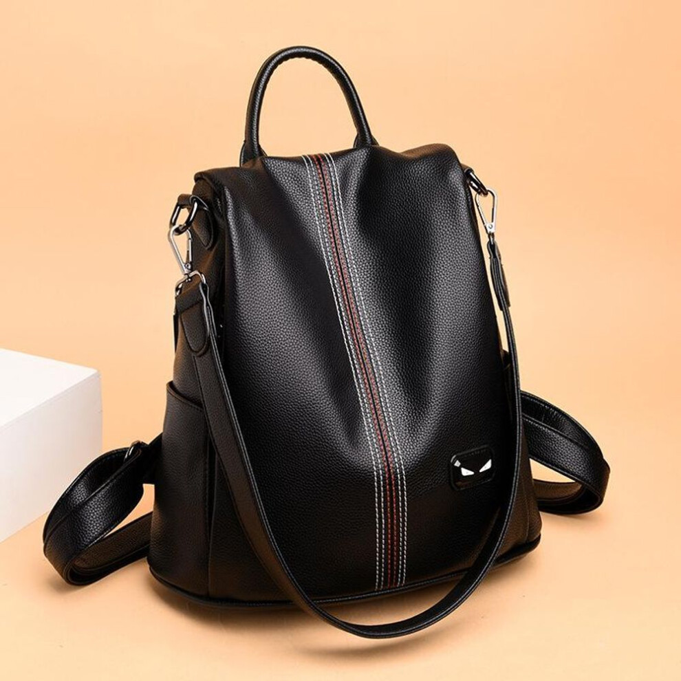 (black) Fashion Backpack Women's Lychee Pattern Soft Leather Trend Anti-theft Backpack School Bag Multi-purpose Travel Bag