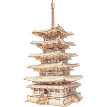 Robotime 3D Wooden Puzzles for Adults Five-storied Pagoda Model Kits