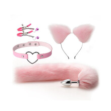 (Pink) (Red black 2) 4pcs Metal Massager Fox Tail Role Play Cosplay