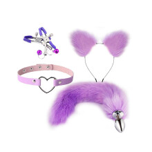 (Purple 2) (Red black 2) 4pcs Metal Massager Fox Tail Role Play Cosplay