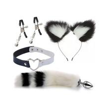 (Black white 1) (Red black 2) 4pcs Metal Massager Fox Tail Role Play Cosplay