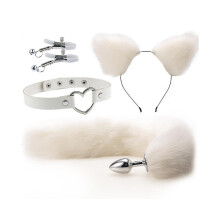 (White) (White) 4pcs Metal Massager Fox Tail Role Play Cosplay