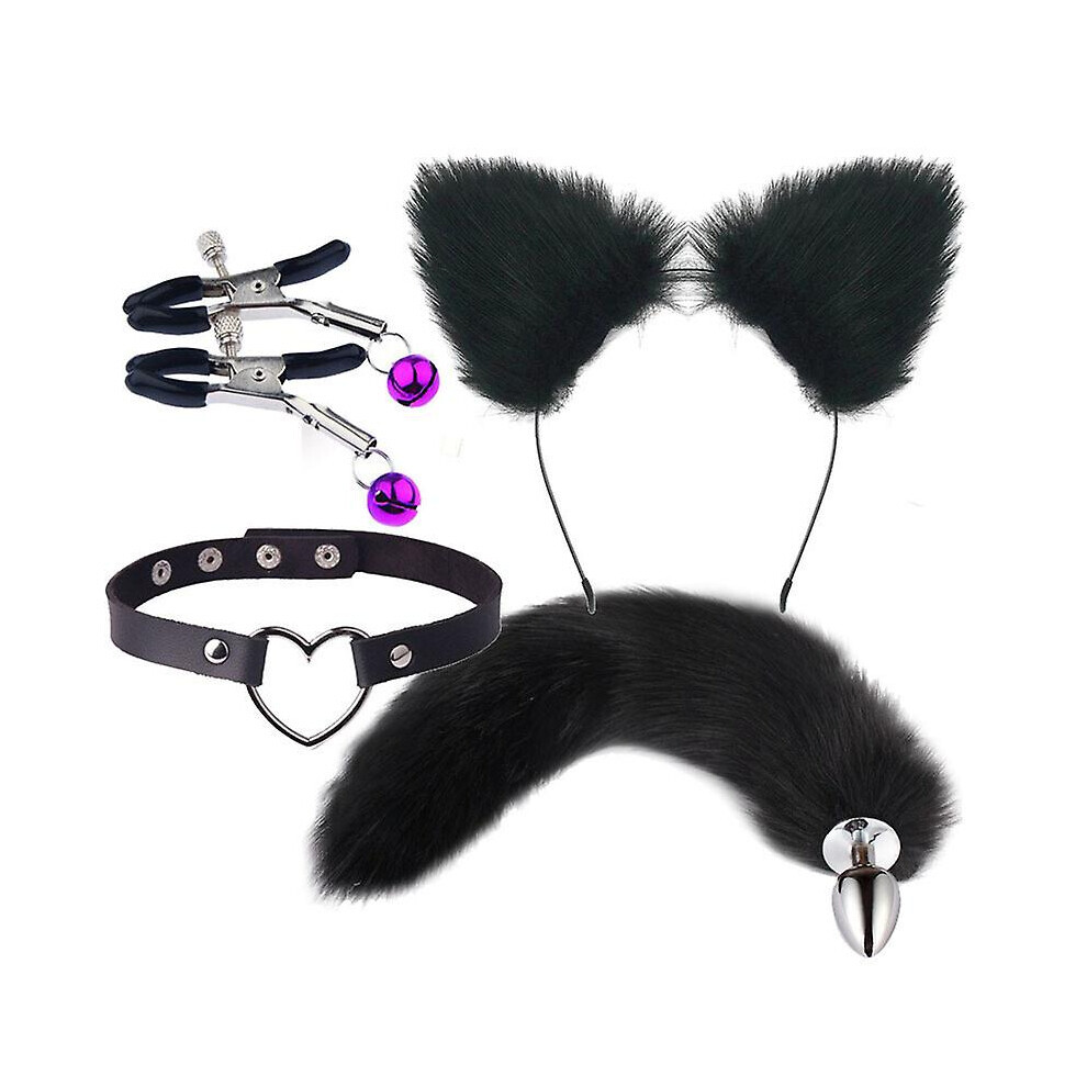 Black/White () (White) 4Pcs Metal Massager Fox Tail Role Play Cosplay