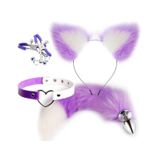 (Purple 3) (White) 4pcs Metal Massager Fox Tail Role Play Cosplay