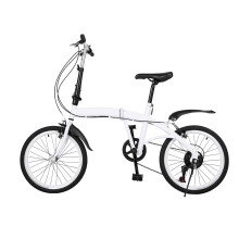 20" White Folding Bike Adults Bicycle 6 Speed Lightweight City Bike
