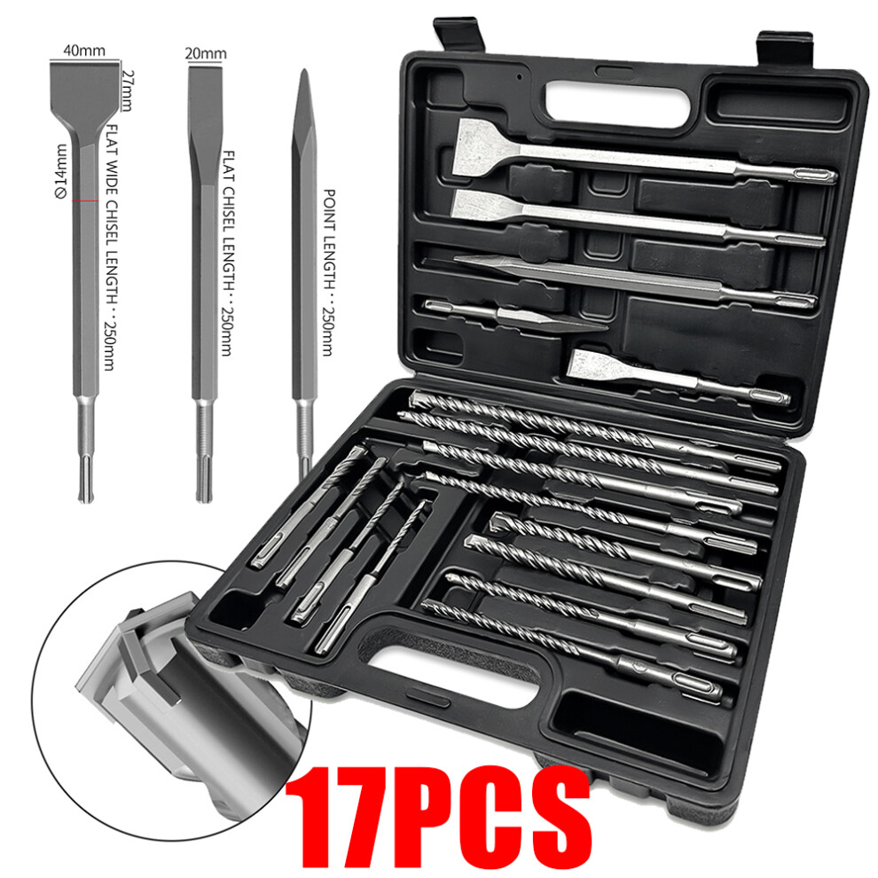 17X Sds Rotary Hammer Drill Bits And Point Flat Chisels Set 102670122645