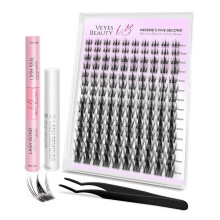 (black, Lash Kit) Veyesbeauty Manga Lash Clusters Dramatic Look Dynamic Volume Invisible Band Long-Lasting & Reusable 140 Clusters 8-18mm