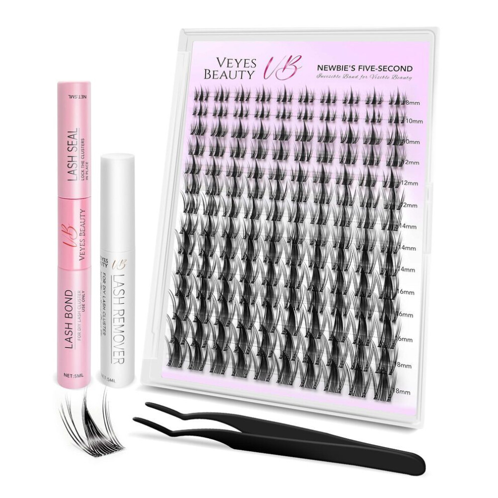 (black, Lash Kit) Veyesbeauty Manga Lash Clusters Dramatic Look Dynamic Volume Invisible Band Long-lasting & Reusable 140 Clusters 8-18mm