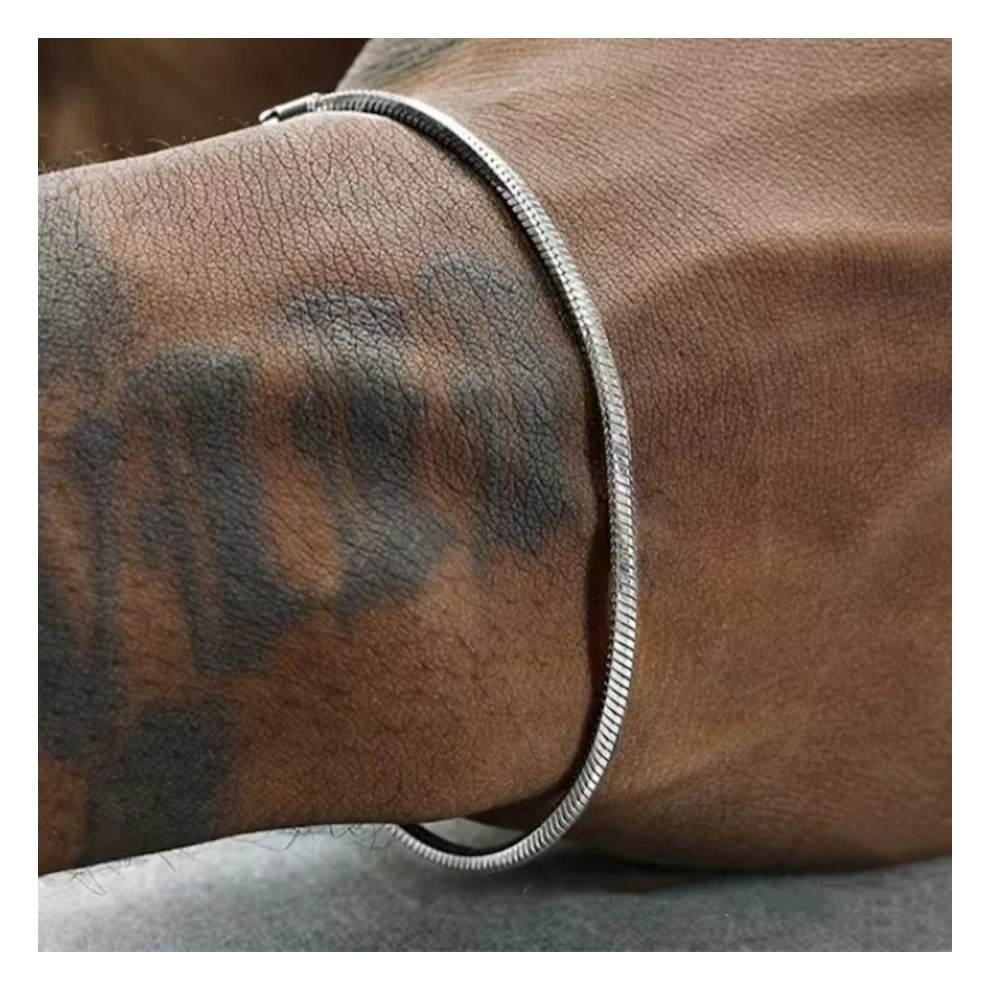 (21cm) 925 Sterling Silver 3MM Snake Chain Bracelet Men Hip Hop Bracelet
