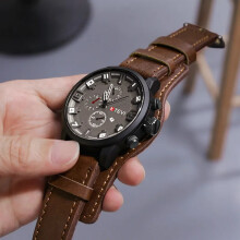 (Coffee) Retro Mens Quartz Watch Leather Strap Date Military Wristwatch