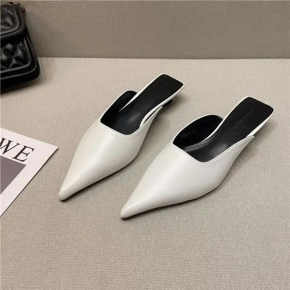 (white, 37) New Low Heel Slippers Close Toe Outdoor Mules Casual Pumps Street Style Woman Sandals Slip on Half Slippers Loafers Red Slides