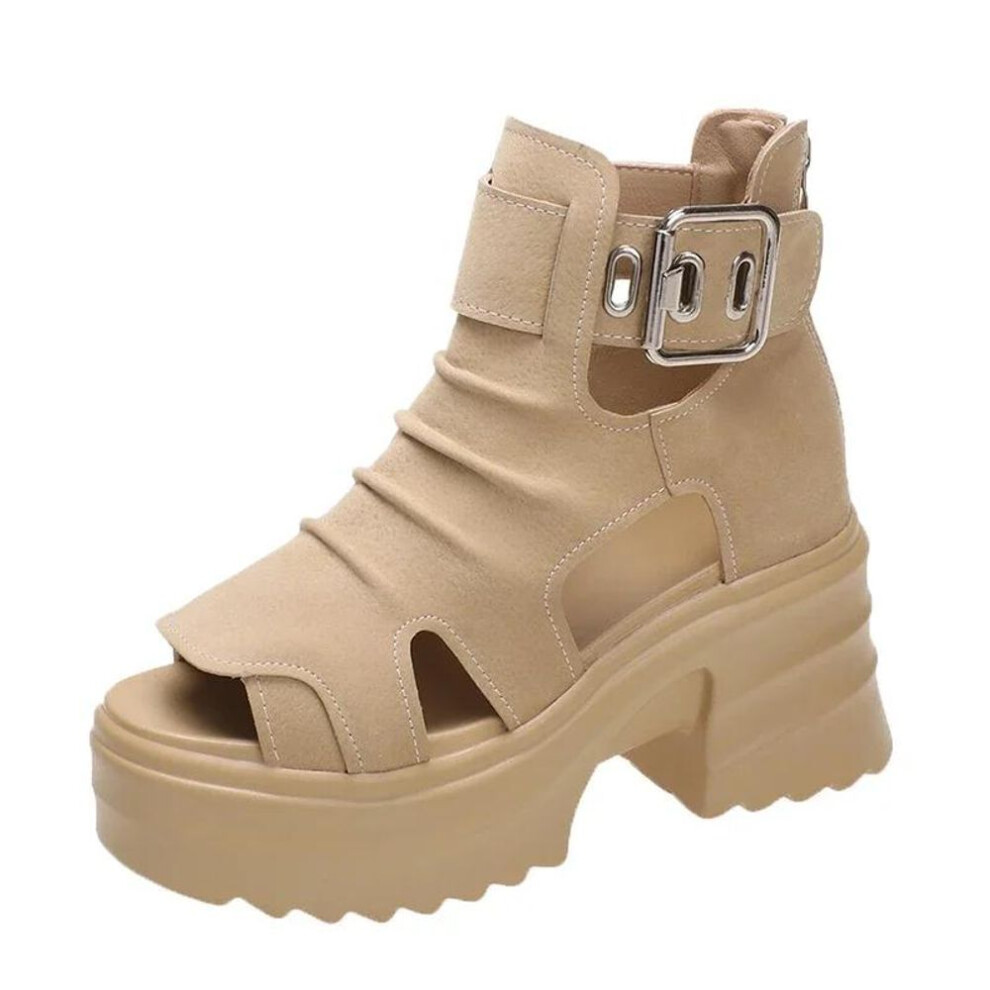 (khaki, 35) Gothic Chunky Platform Sandals Women Summer  Wedges Peep Toe Gladiator Shoes Woman Thick Bottom High Heels Sandalias