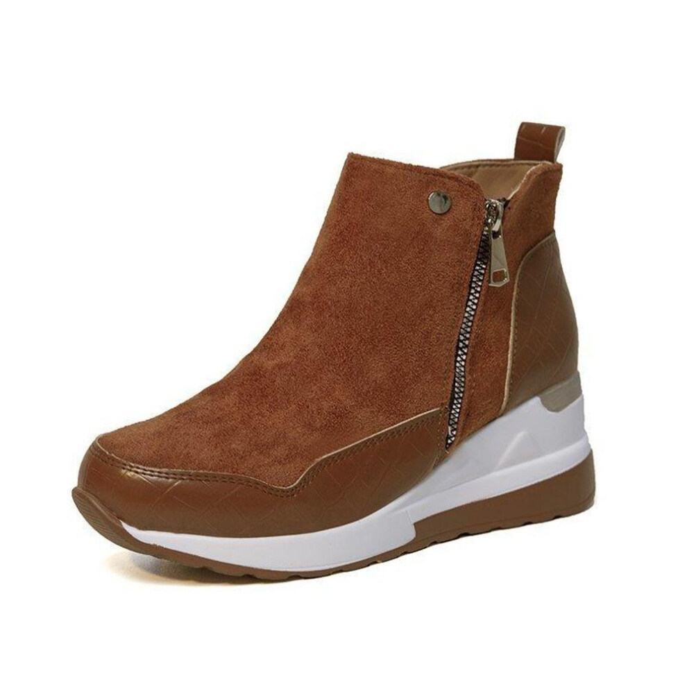 (brown, 38) New Boots Fashion Autumn Winter Zipper Solid Platforms Roman Casual Short Ankle Boots Female Shoes Wedge Heel Botines Mujer