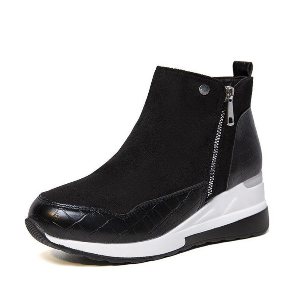 (black, 35) New Boots Fashion Autumn Winter Zipper Solid Platforms Roman Casual Short Ankle Boots Female Shoes Wedge Heel Botines Mujer